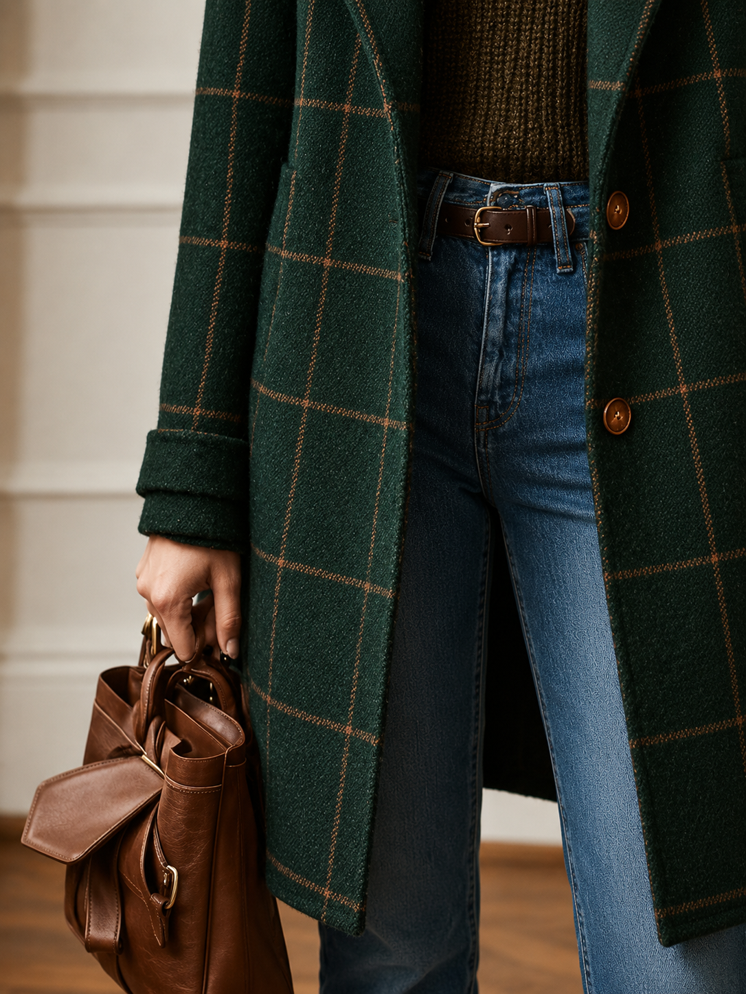 Manteau classique à carreaux pour femme