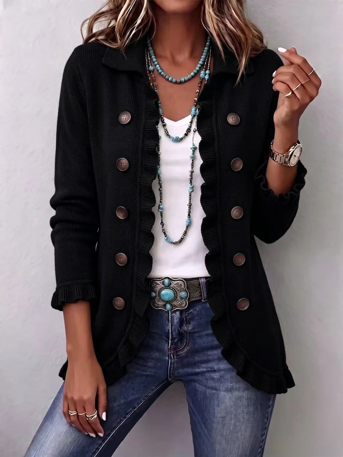 MARINE | Chaqueta de punto negra con volantes