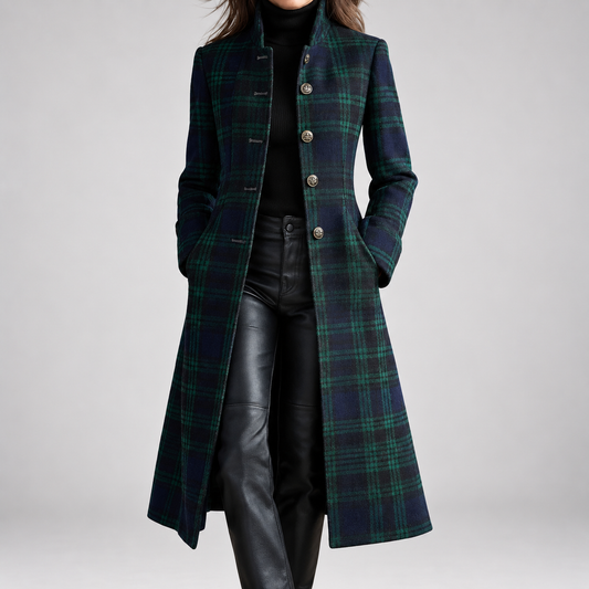 Rebecca | Manteau Mi-Long Cintré à Carreaux