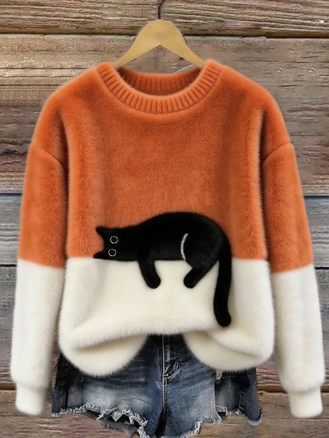 Aileen™ | Jersey oversize à imprimé chat élégant