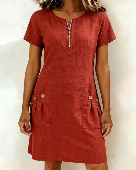 Zelora® | Vestido de algodón con cierre de cremallera