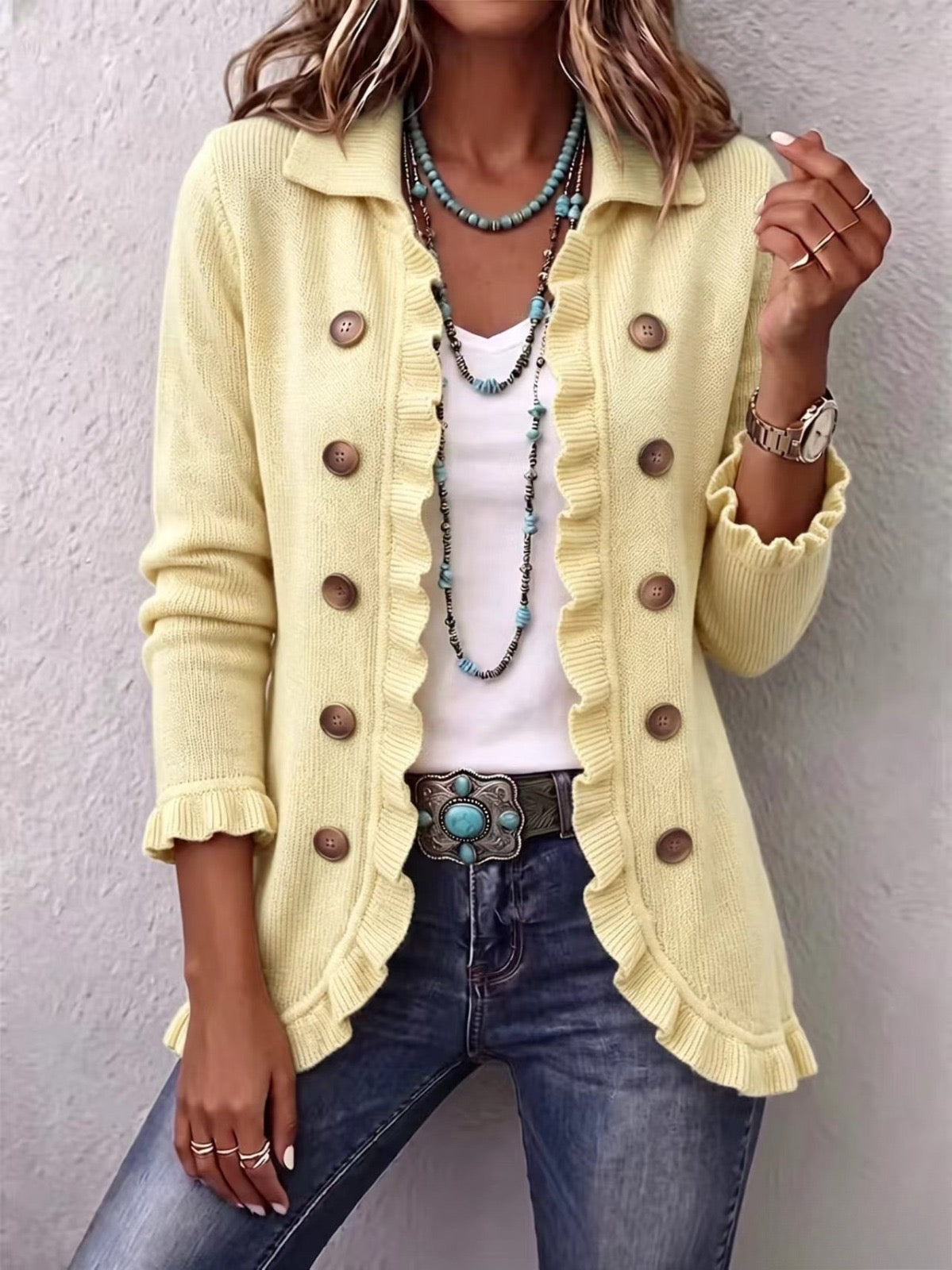 PALMYRE | Chaqueta de punto crema con volante