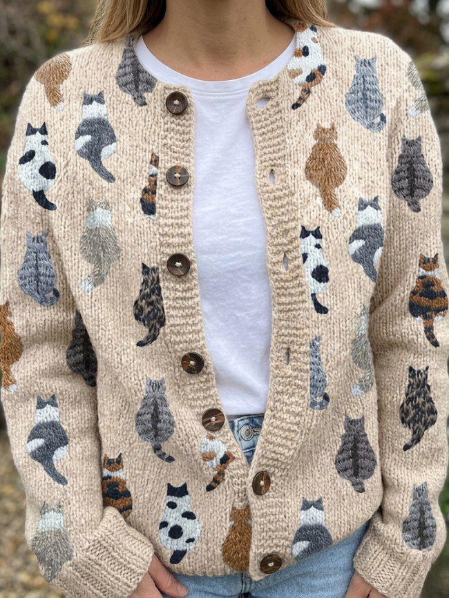 CHARLOTTE™ | Cárdigan acogedor con estampado de gatos