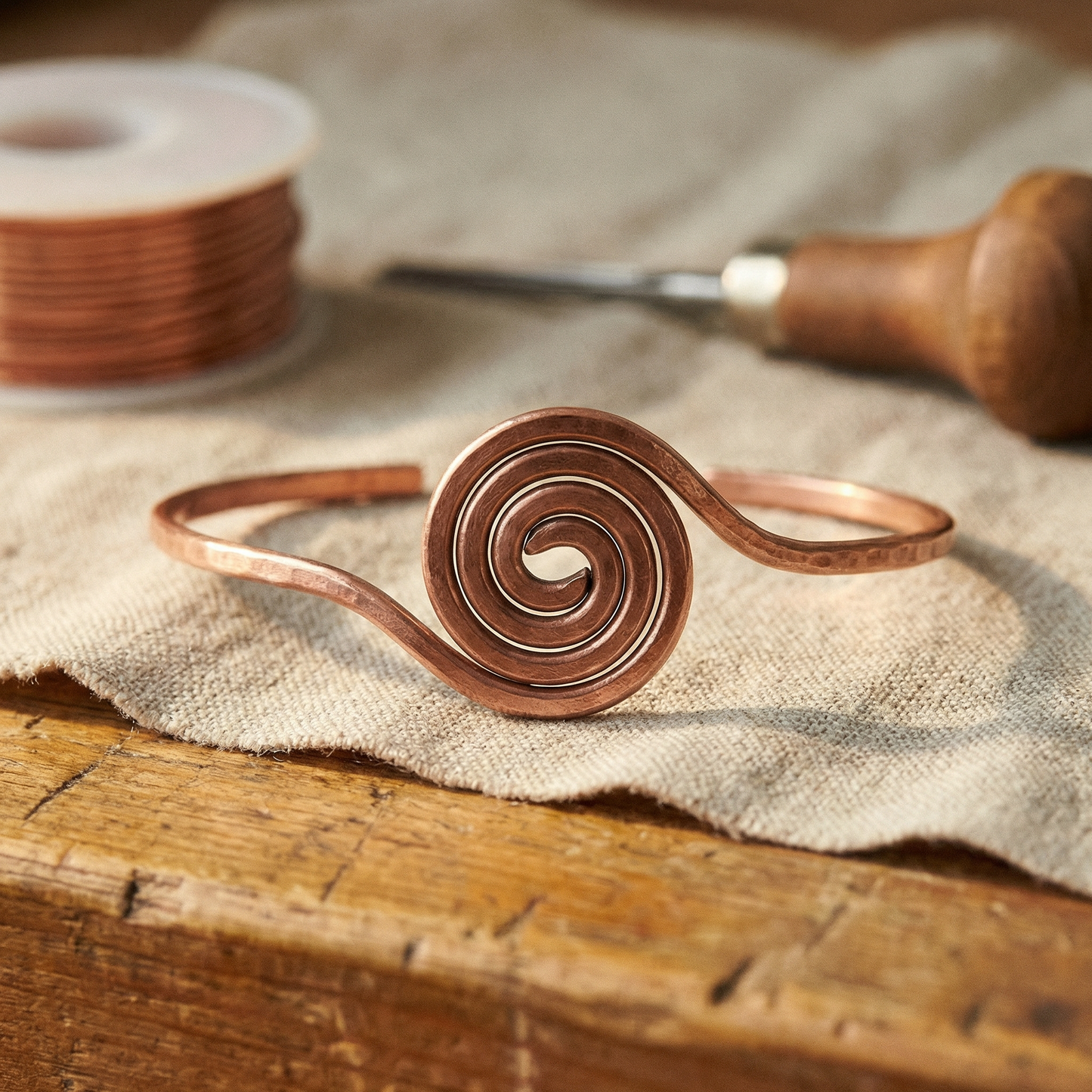 Tobillera de cobre en espiral