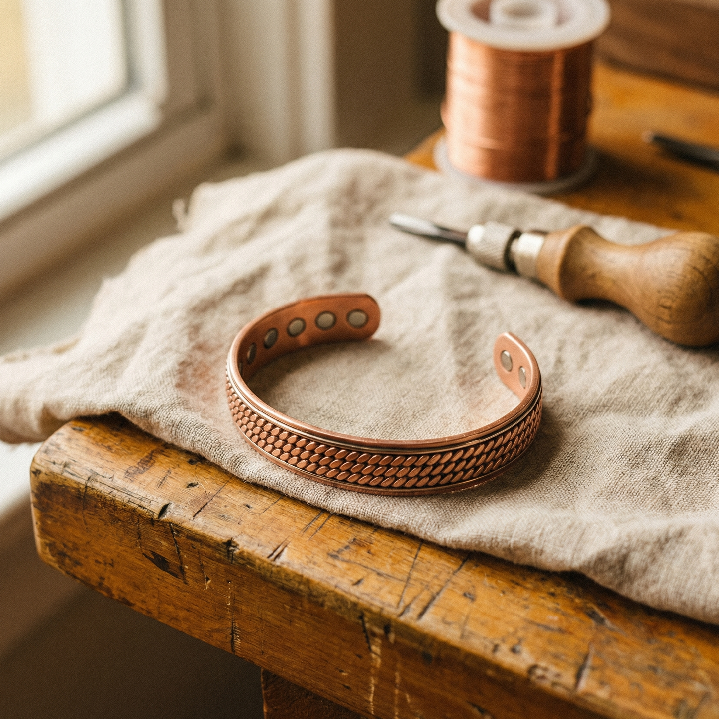 Pulsera de cobre con diseño en forma de ola