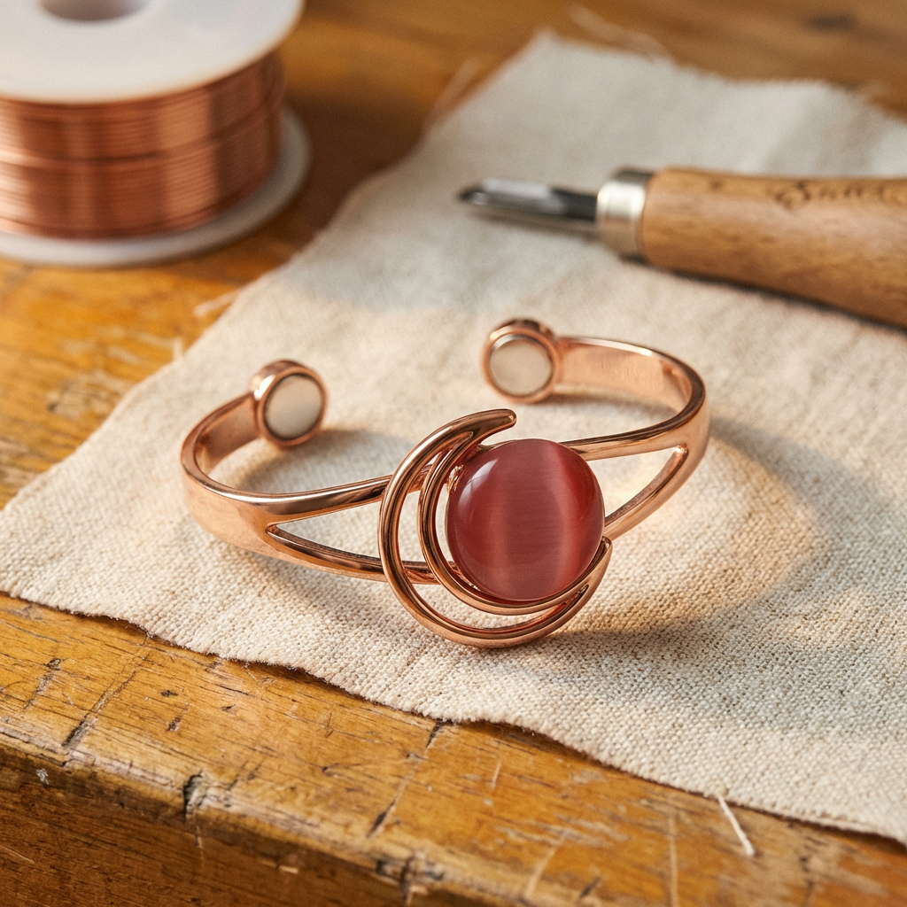 Pulsera de cobre rosado con esfera