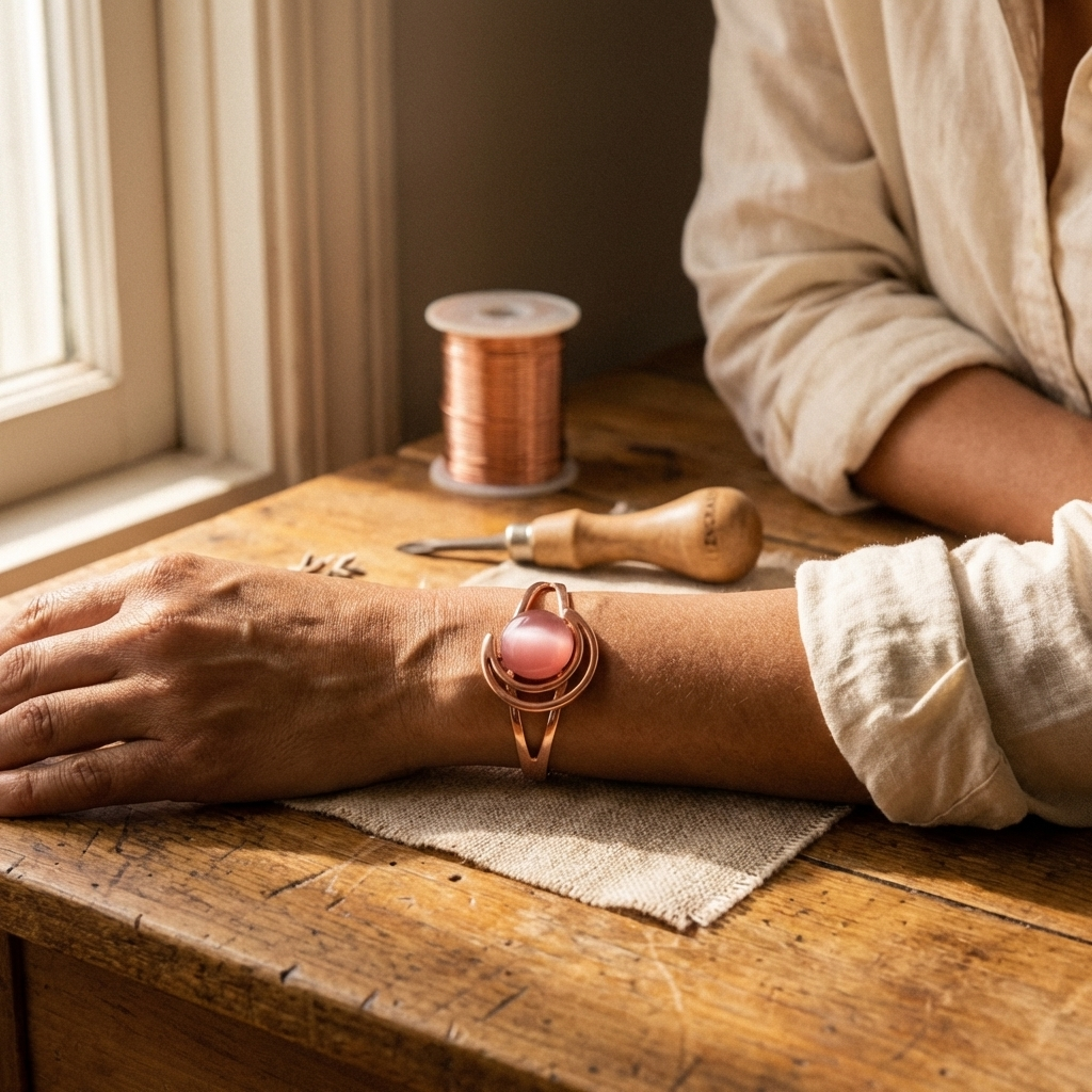 Pulsera de cobre rosado con esfera
