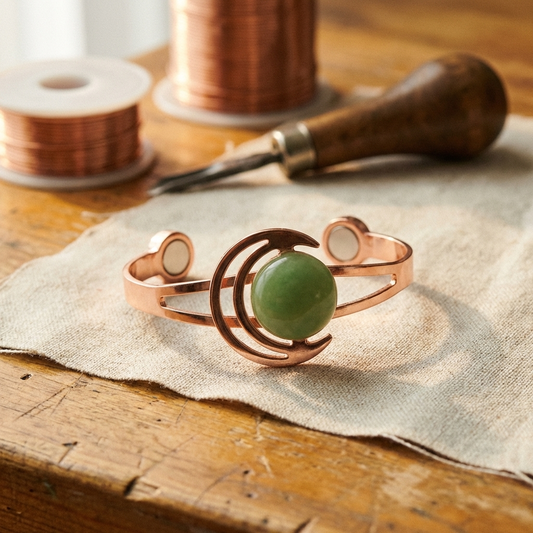 Pulsera de cobre verde con esferas