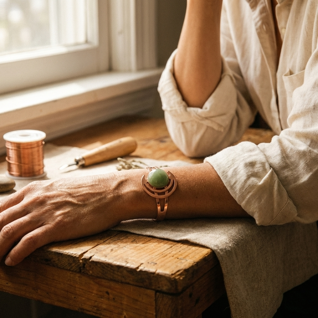 Pulsera de cobre verde con esferas