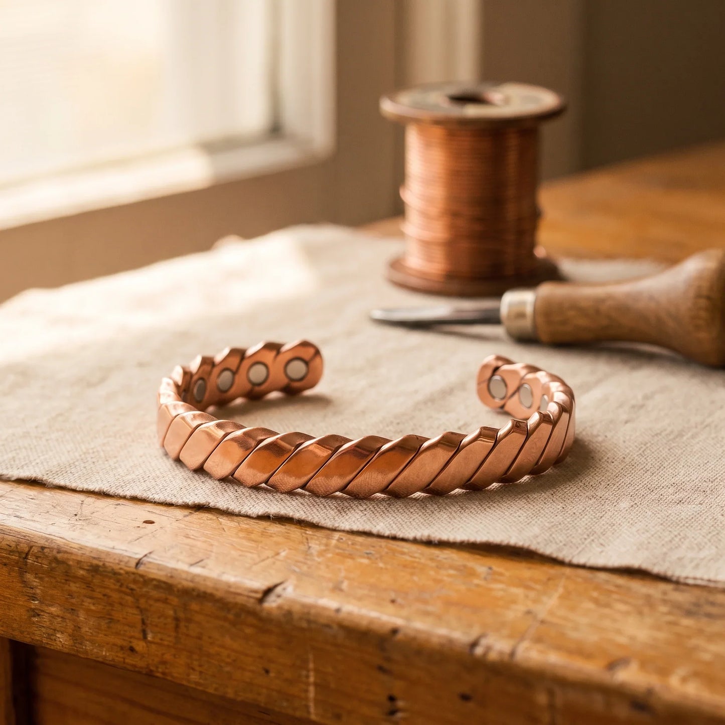 Pulsera de cobre con musgo