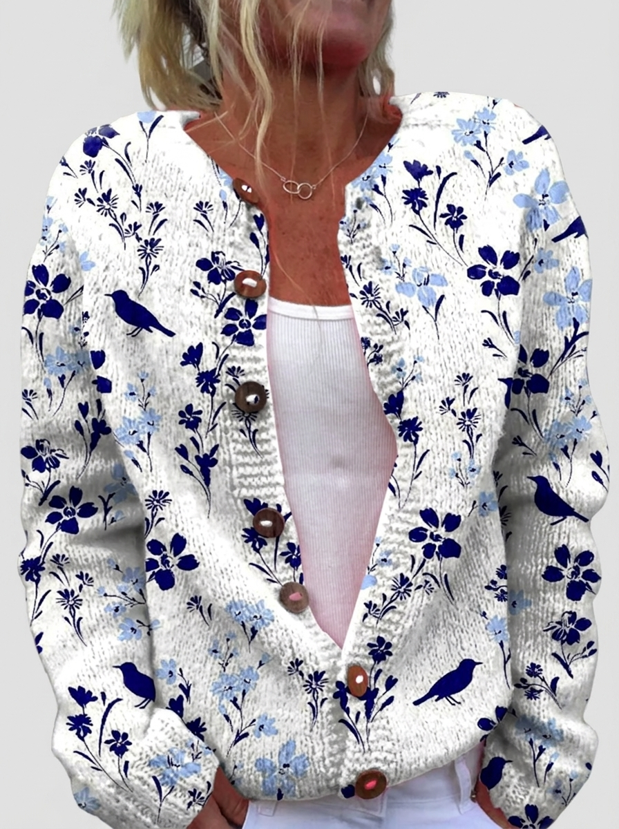 Diane — Cardigan à fleurs et oiseaux