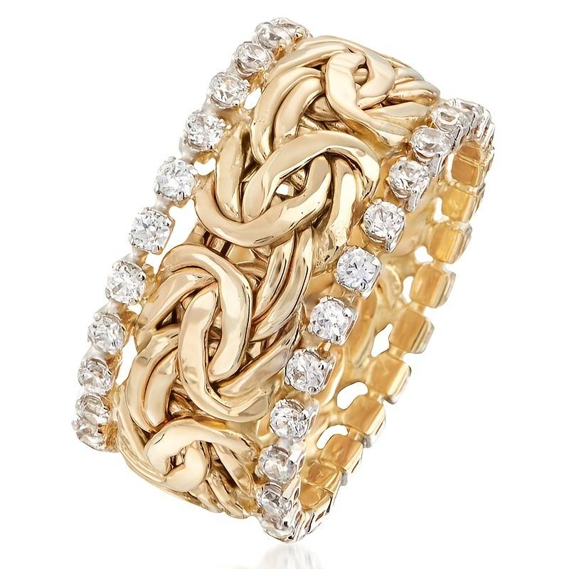Anillo vintage de oro trenzado con zirconia cúbica
