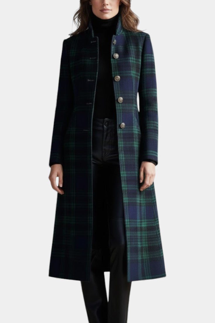 Rebecca | Manteau Mi-Long Cintré à Carreaux