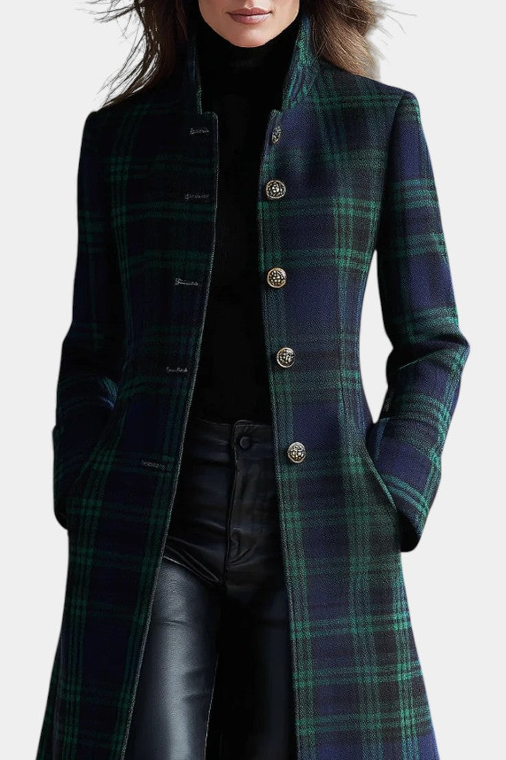 Rebecca | Manteau Mi-Long Cintré à Carreaux