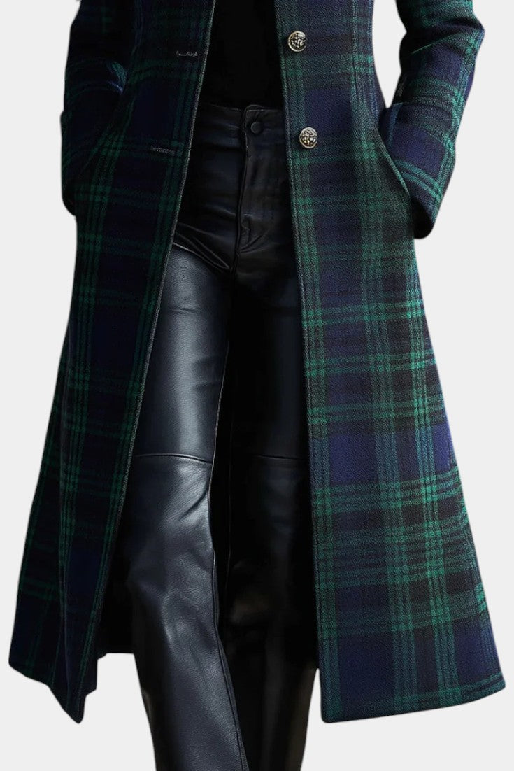 Rebecca | Manteau Mi-Long Cintré à Carreaux