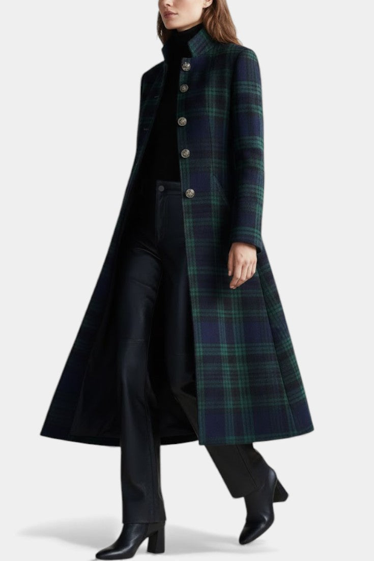 Rebecca | Manteau Mi-Long Cintré à Carreaux