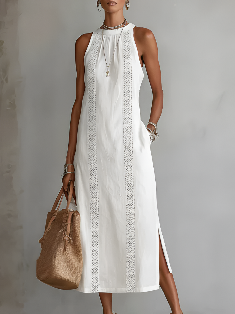 Jimena | Robe midi en lin avec col mandarin