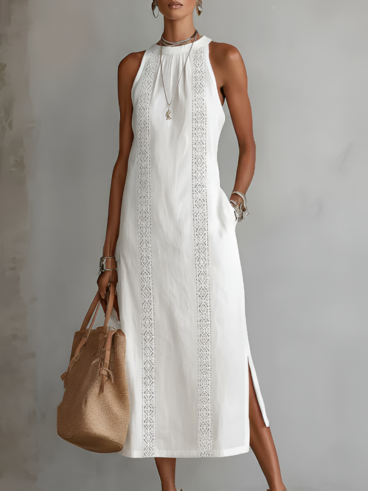 Jimena | Robe midi en lin avec col mandarin