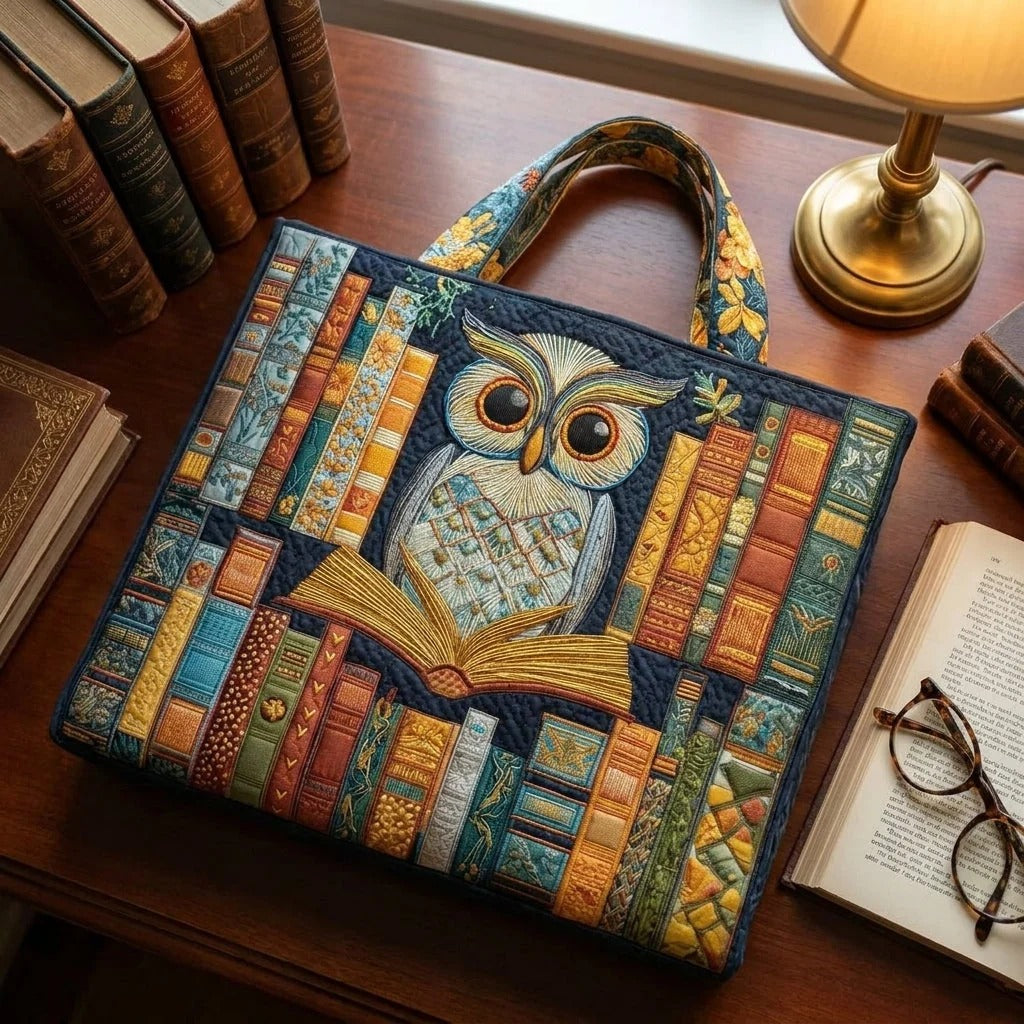 Sac fourre-tout matelassé – Hibou et vieux livres