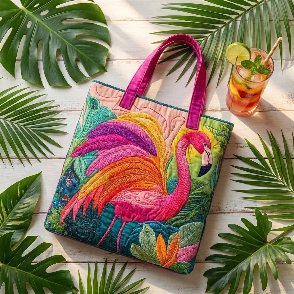 Sac cabas matelassé - flamant rose arc-en-ciel