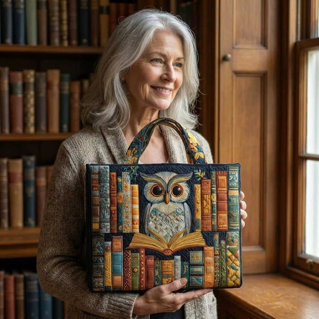 Sac fourre-tout matelassé – Hibou et vieux livres