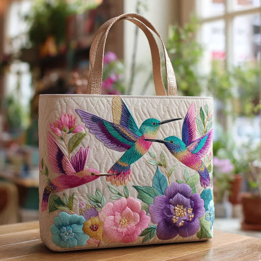 Sac cabas matelassé - Jardin fleuri avec colibri