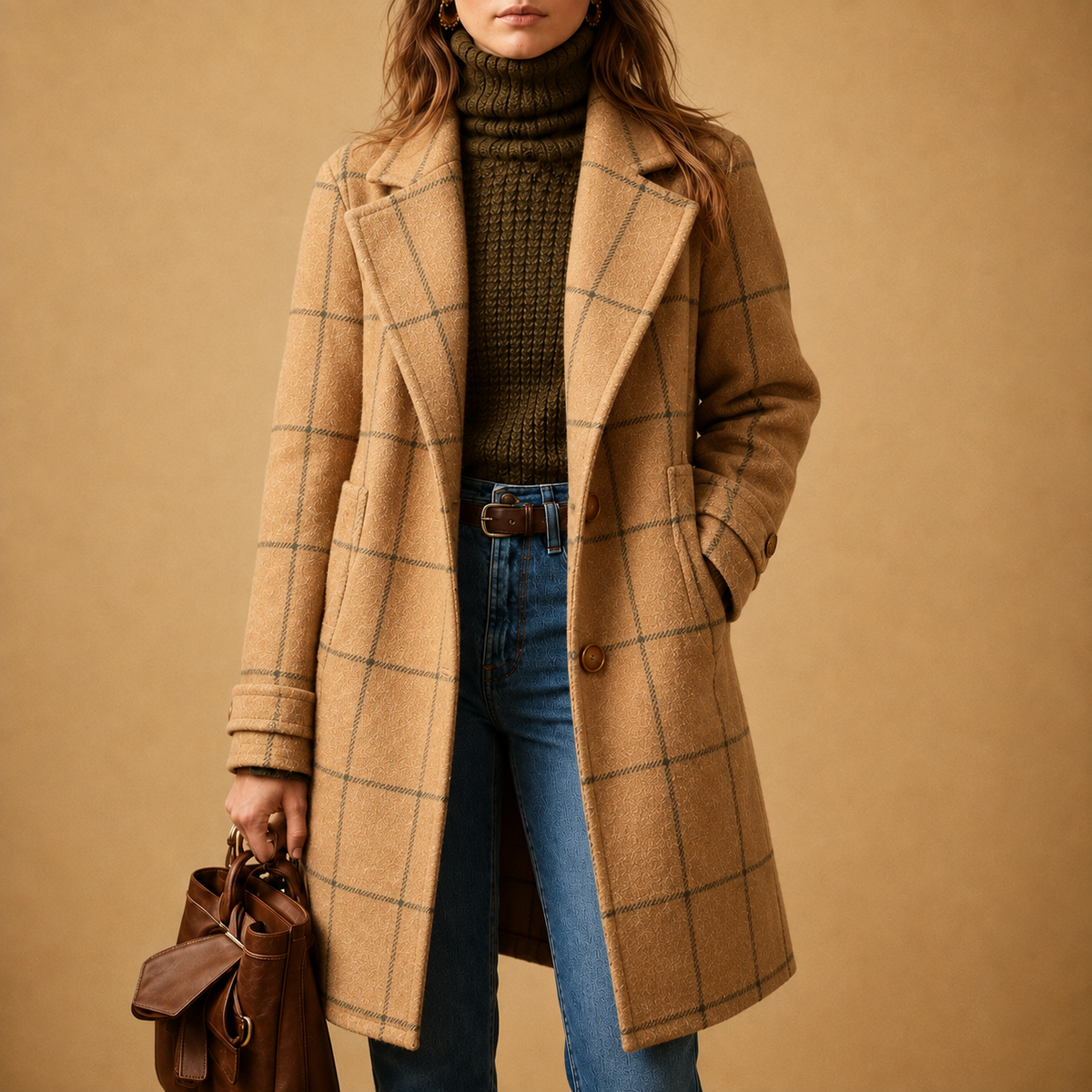 Manteau classique à carreaux pour femme