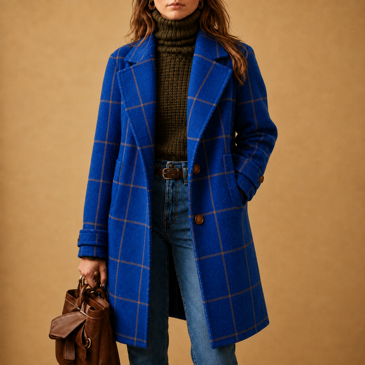 Manteau classique à carreaux pour femme