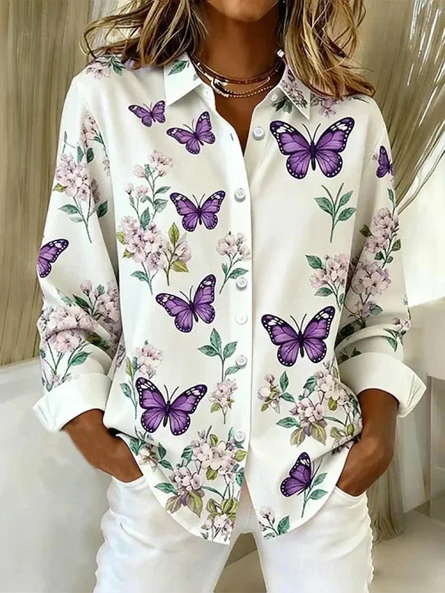 Daphné | Blouse Boutonnée à Imprimé Papillons