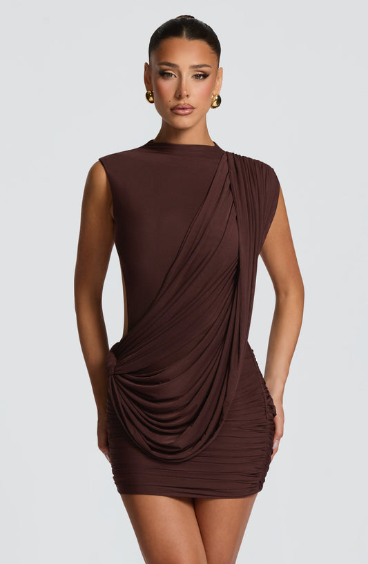 Vestido corto Mireya - Marrón Ciruela