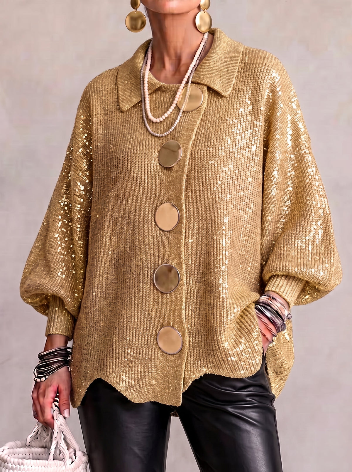 Valentine™ | Cardigan oversize à col avec gros boutons métalliques
