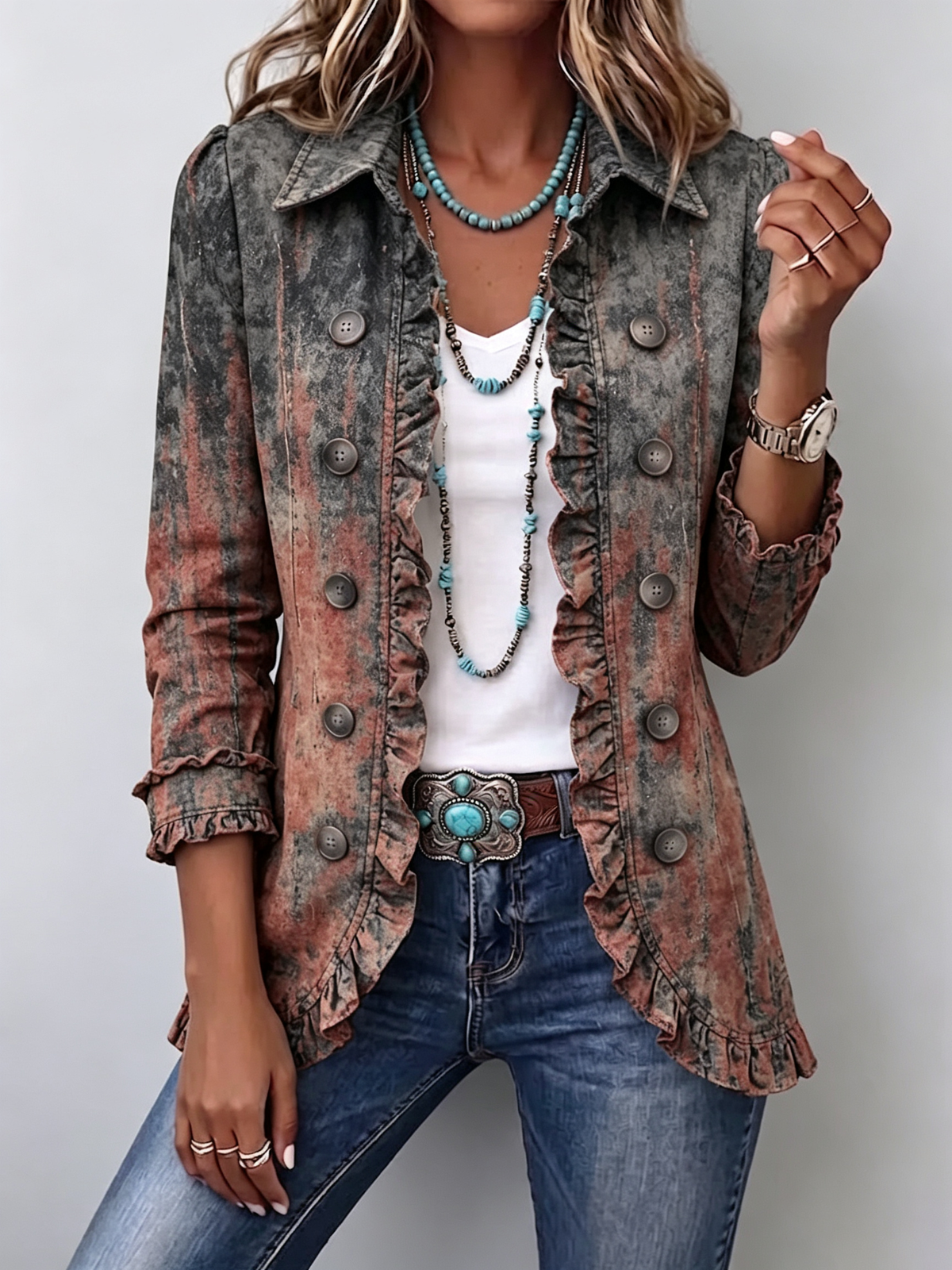 BÉNÉDICTE | Chaqueta texturizada con efecto degradado y volante