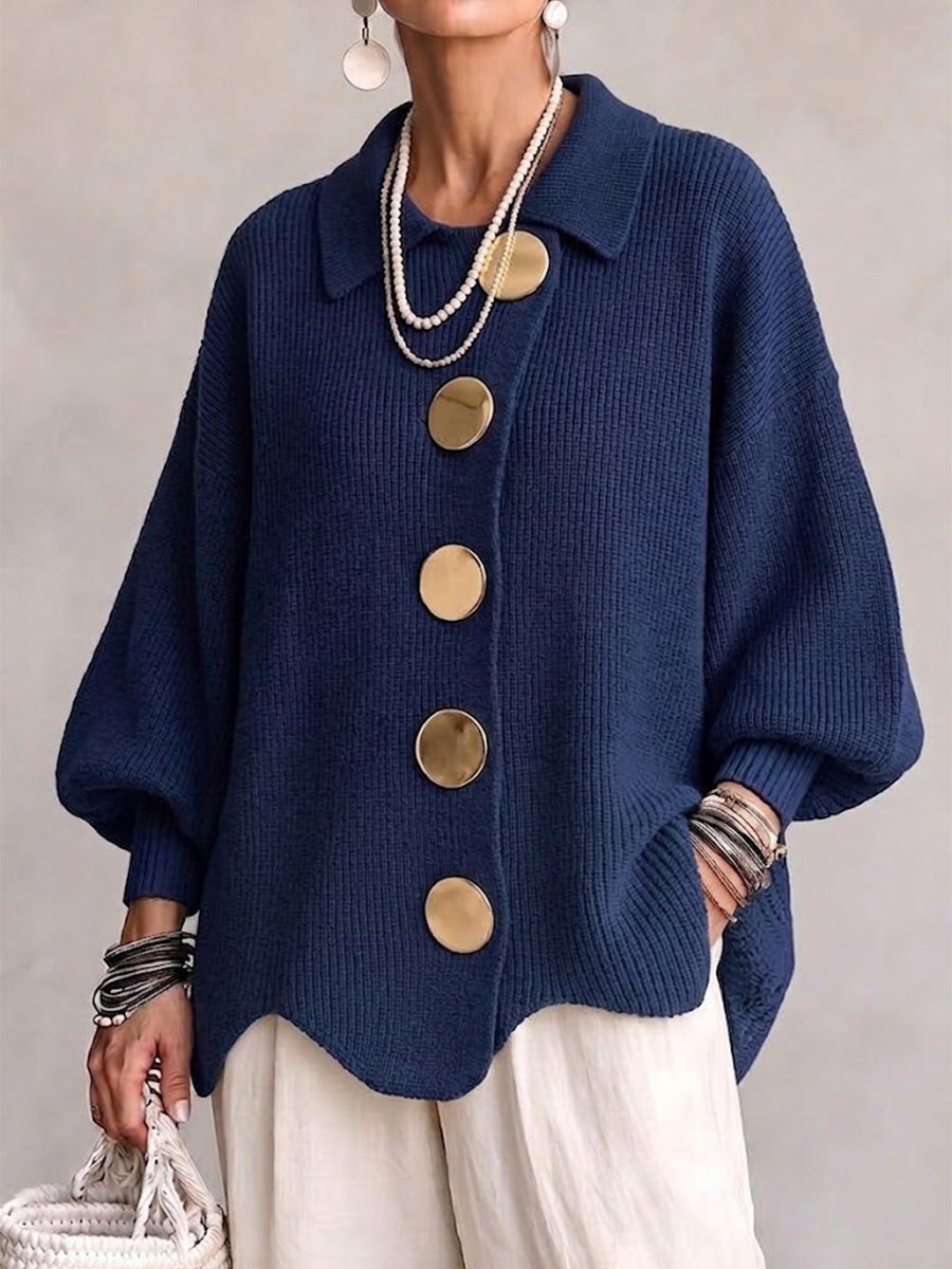 COLETTE™ | Cardigan oversize à col avec gros boutons métalliques