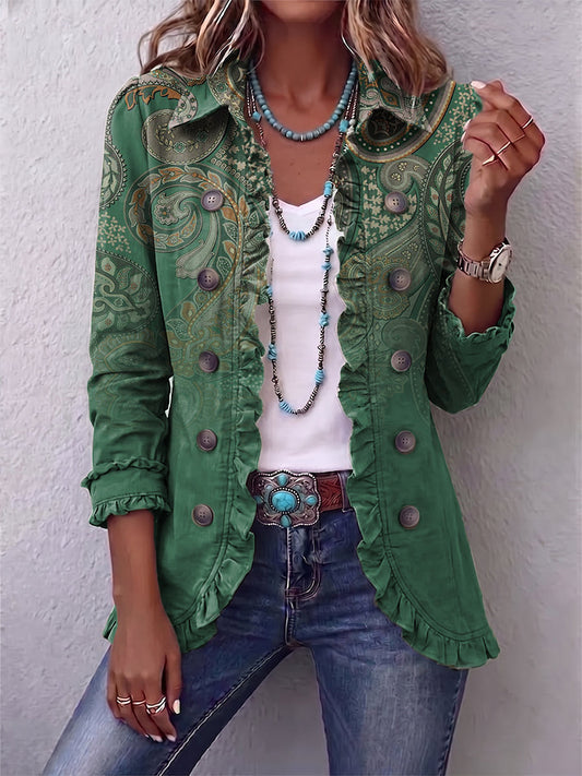 BERNADETTE | Cardigan en cachemire vert à volant