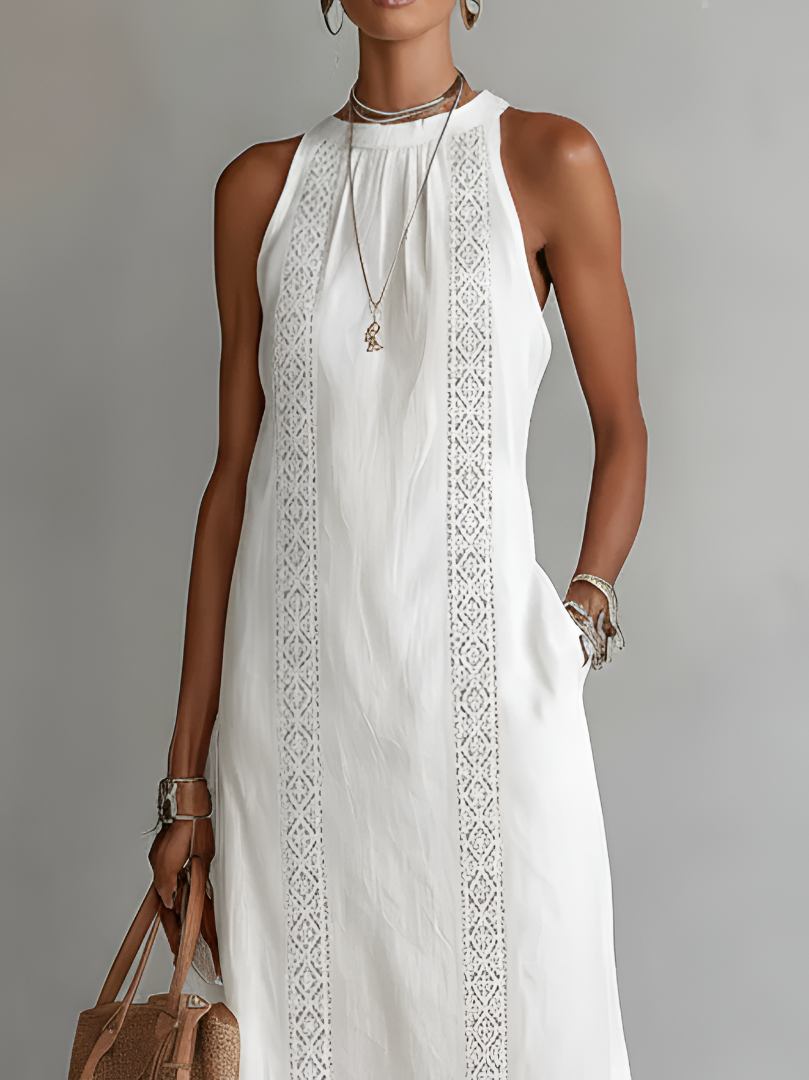 Jimena | Robe midi en lin avec col mandarin