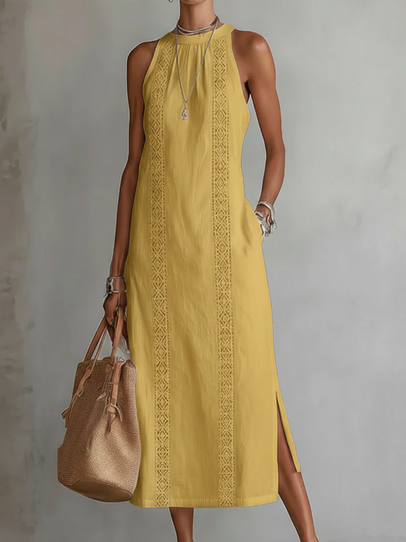 Jimena | Robe midi en lin avec col mandarin