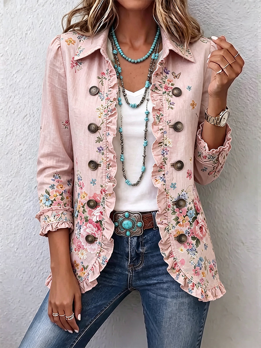 AURORE | Chaqueta floreada con volante y botones