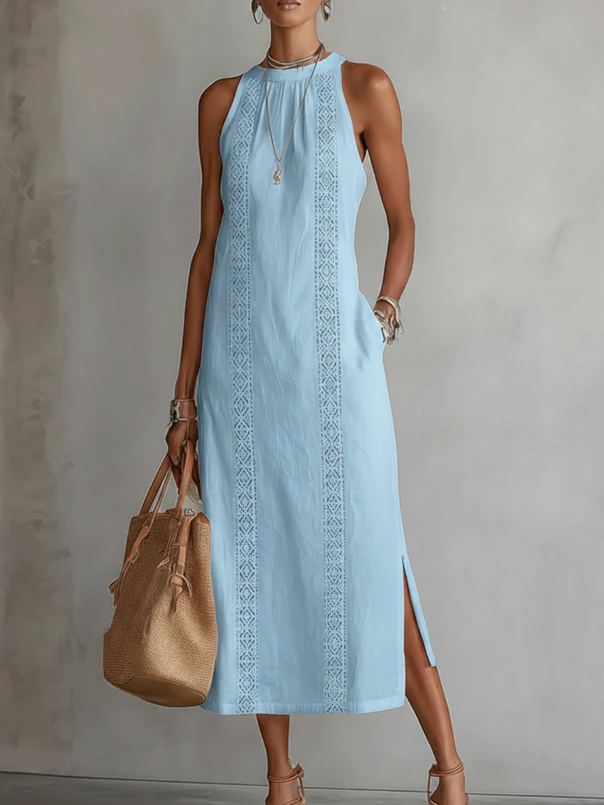 Jimena | Robe midi en lin avec col mandarin
