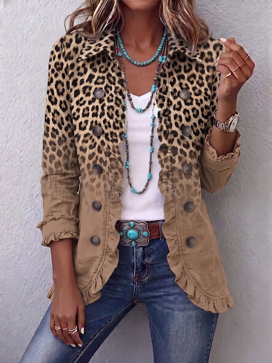 OLIVIA | Veste à imprimé léopard flou avec volant