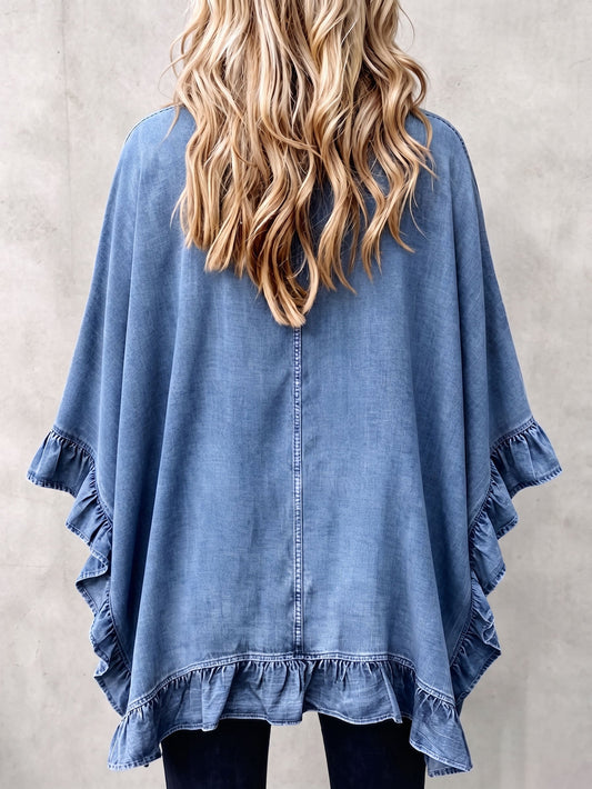 Corinne | Gilet en denim chic bohème à bordure volantée