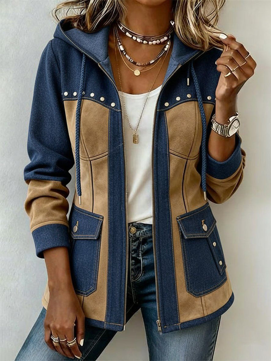 VERONICA - Veste à capuche bimatière, détail des matières