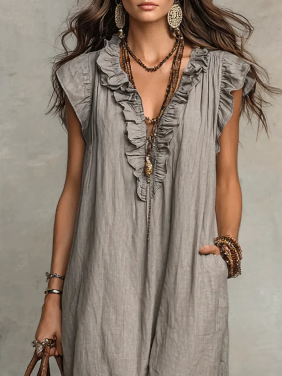 Camelia | Vestido largo de estilo bohemio de lino y algodón