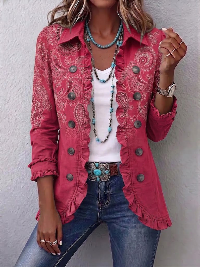 APOLLINE | Chaqueta de cachemira rosa con volantes