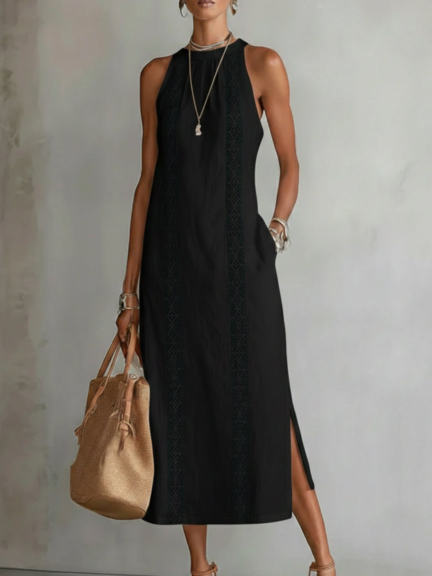 Jimena | Robe midi en lin avec col mandarin