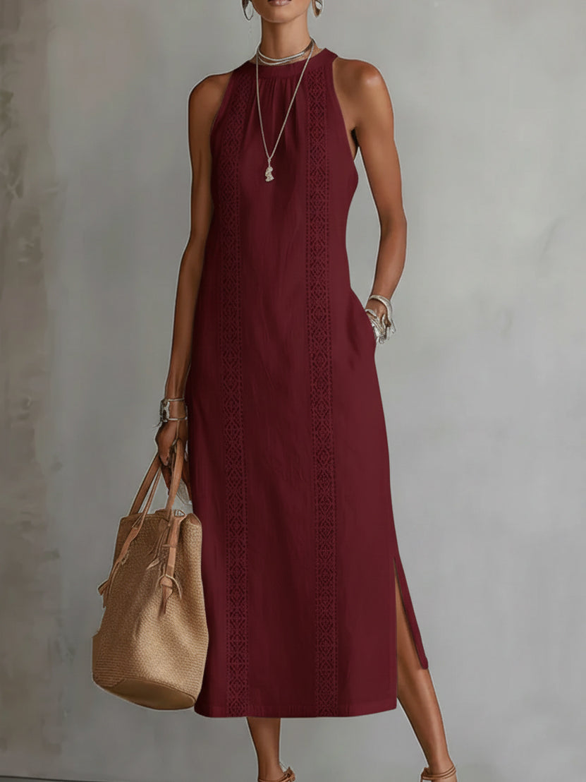 Jimena | Robe midi en lin avec col mandarin