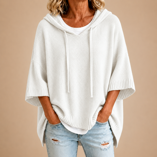 Poncho en maille à capuche blanc