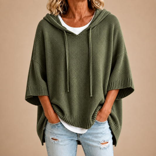 Poncho en maille à capuche vert militaire