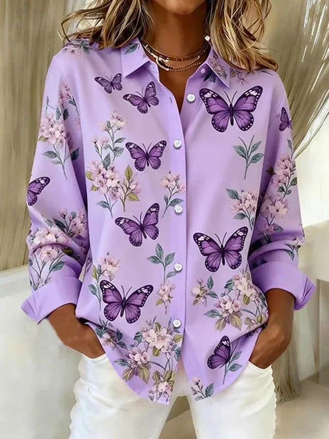 Daphné | Blouse Boutonnée à Imprimé Papillons