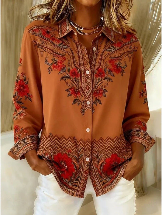 Florence | Blouse Artistique Florale à Manches Longues